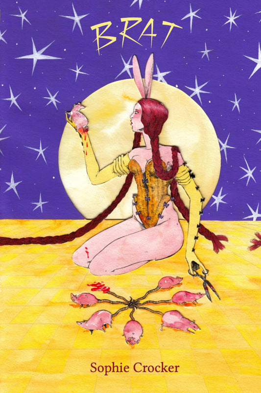 Book cover of 'Brat' by Sophie Crocker with a stylized illustration of a woman and moon on a purple background.