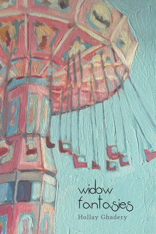 Book cover of 'Widow Fantasies' with a colorful abstract design and text.